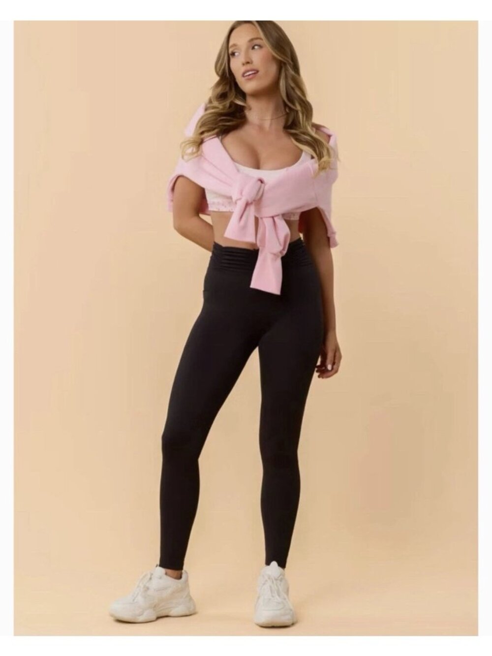 Blogilates Women Ruched Waist Pocket Leggings Black Size Medium